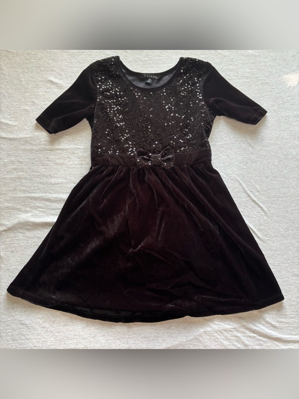 George Girls Black Velvet Sequin Bow Party Dress Size S 6-6X